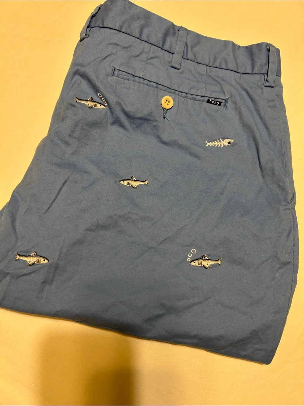 Polo by Ralph Lauren Light Blue Embroidered Fish Flat Front Shorts